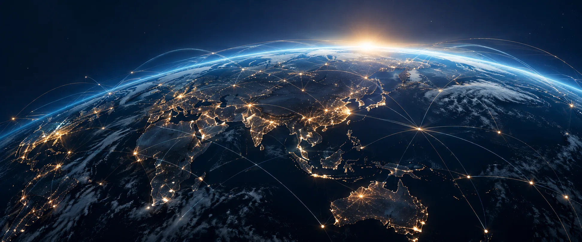 Illuminated Earth with connections across its horizon